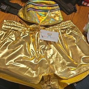 Gold Metallic Shorts and Fanny Pack Set